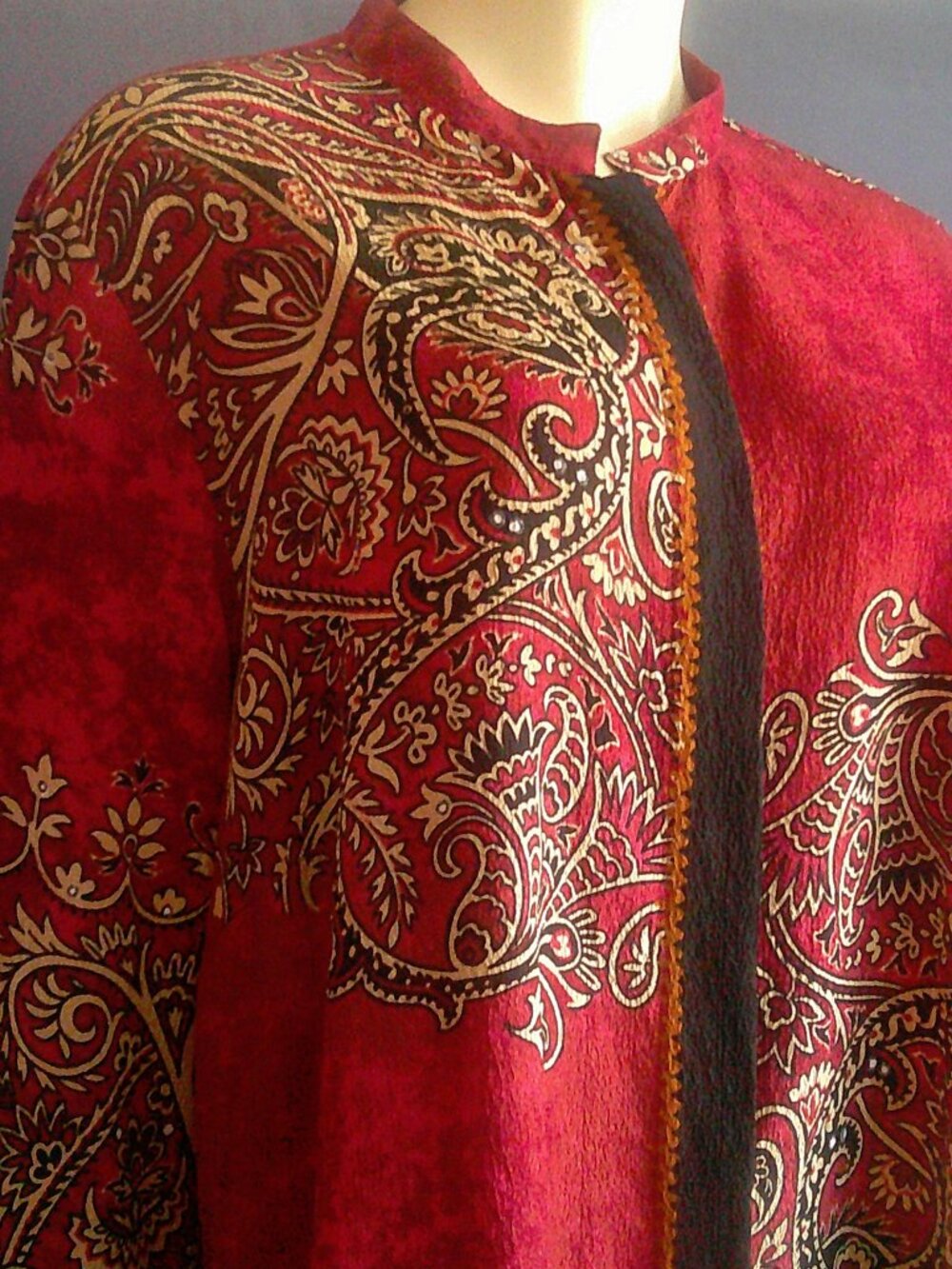 Citron of Santa Monica Red Silk Paisley Asian Tunic Top 2X - Picture 4 of 10